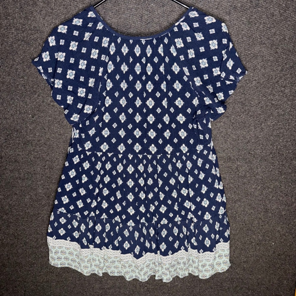 Knox Rose Navy Blue Tiered Babydoll Tunic Top Womens Small Boho Western Fairy